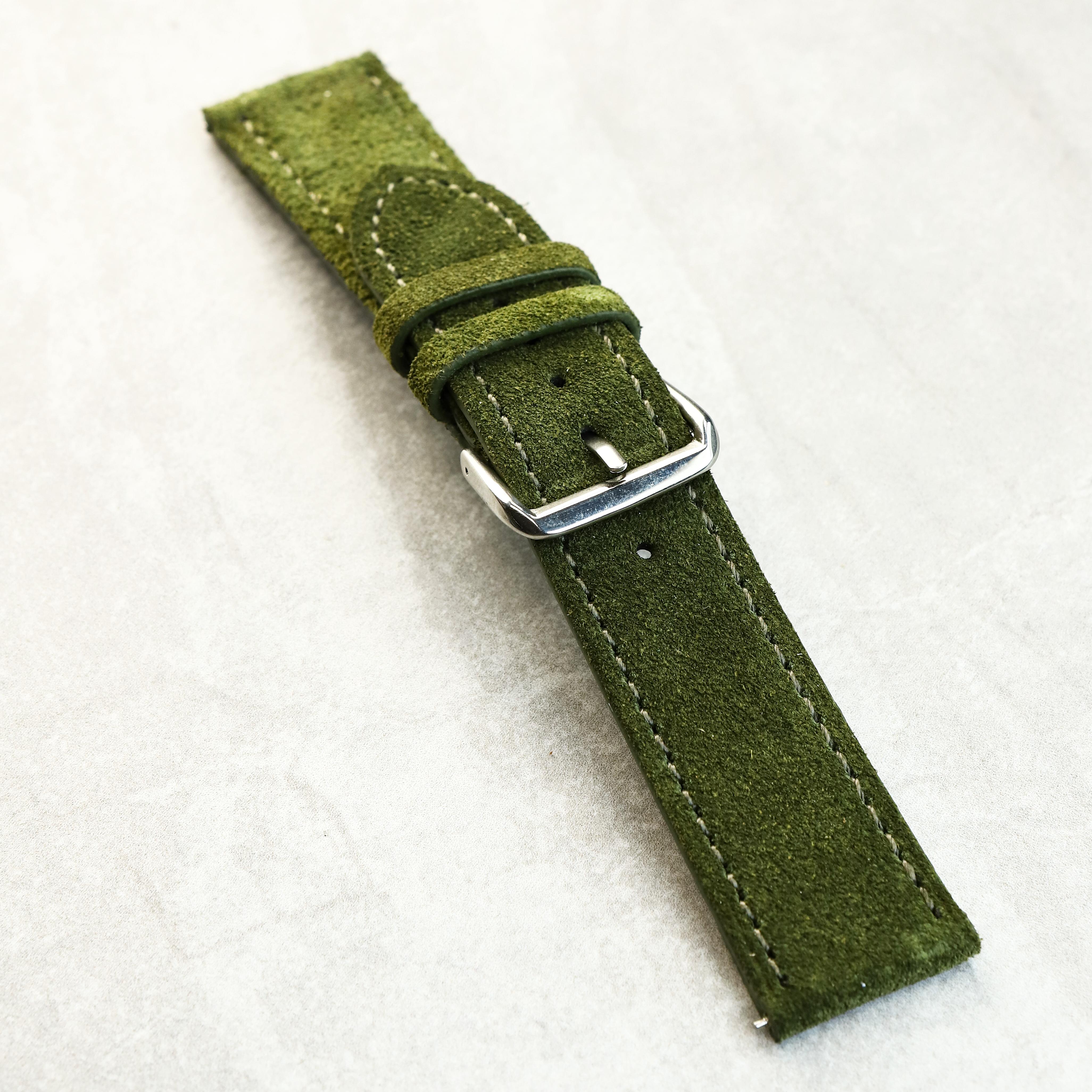 Suede Luxe Watch Strap In Olive Green