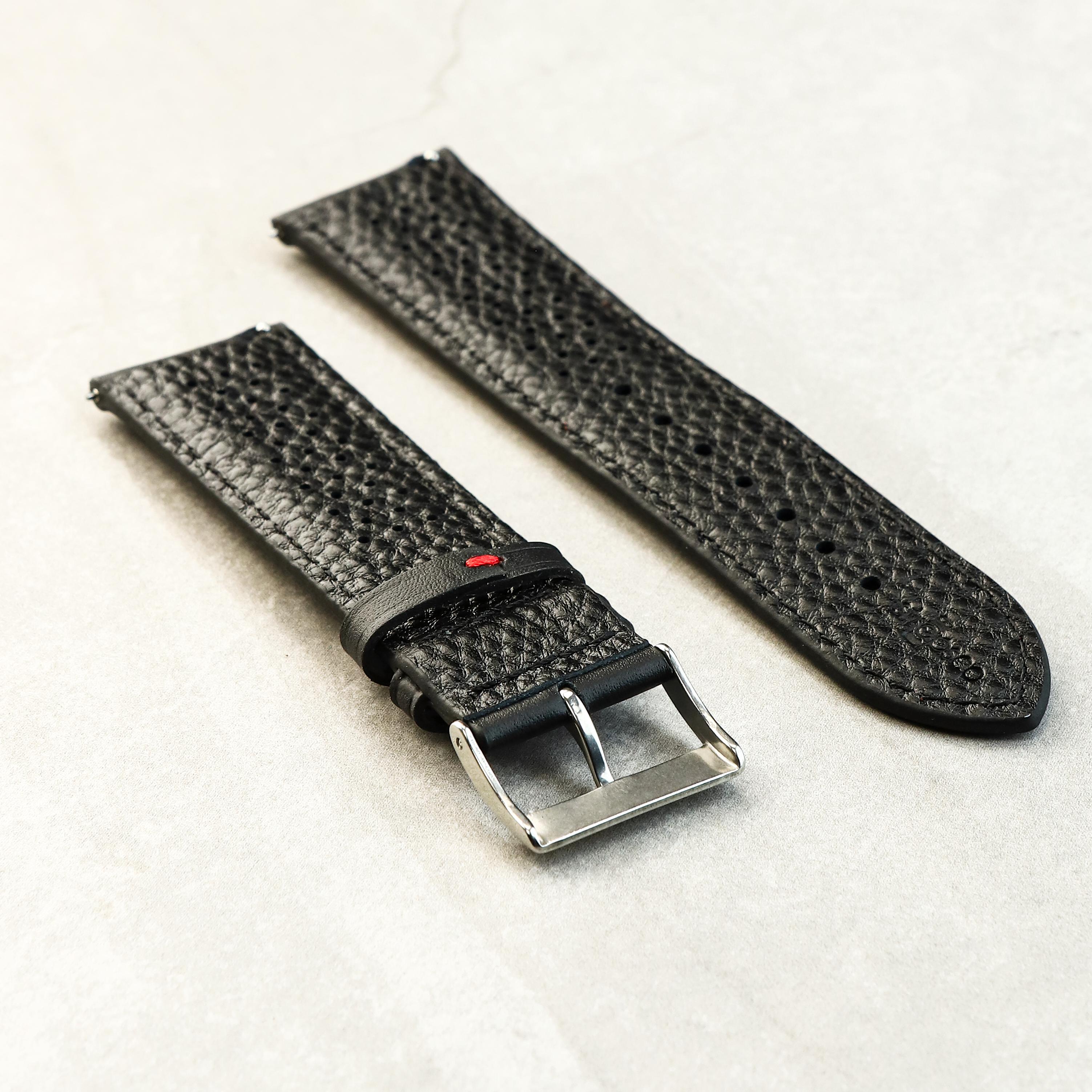 Crimson Rally GT Watch Strap In Black With Red stitching