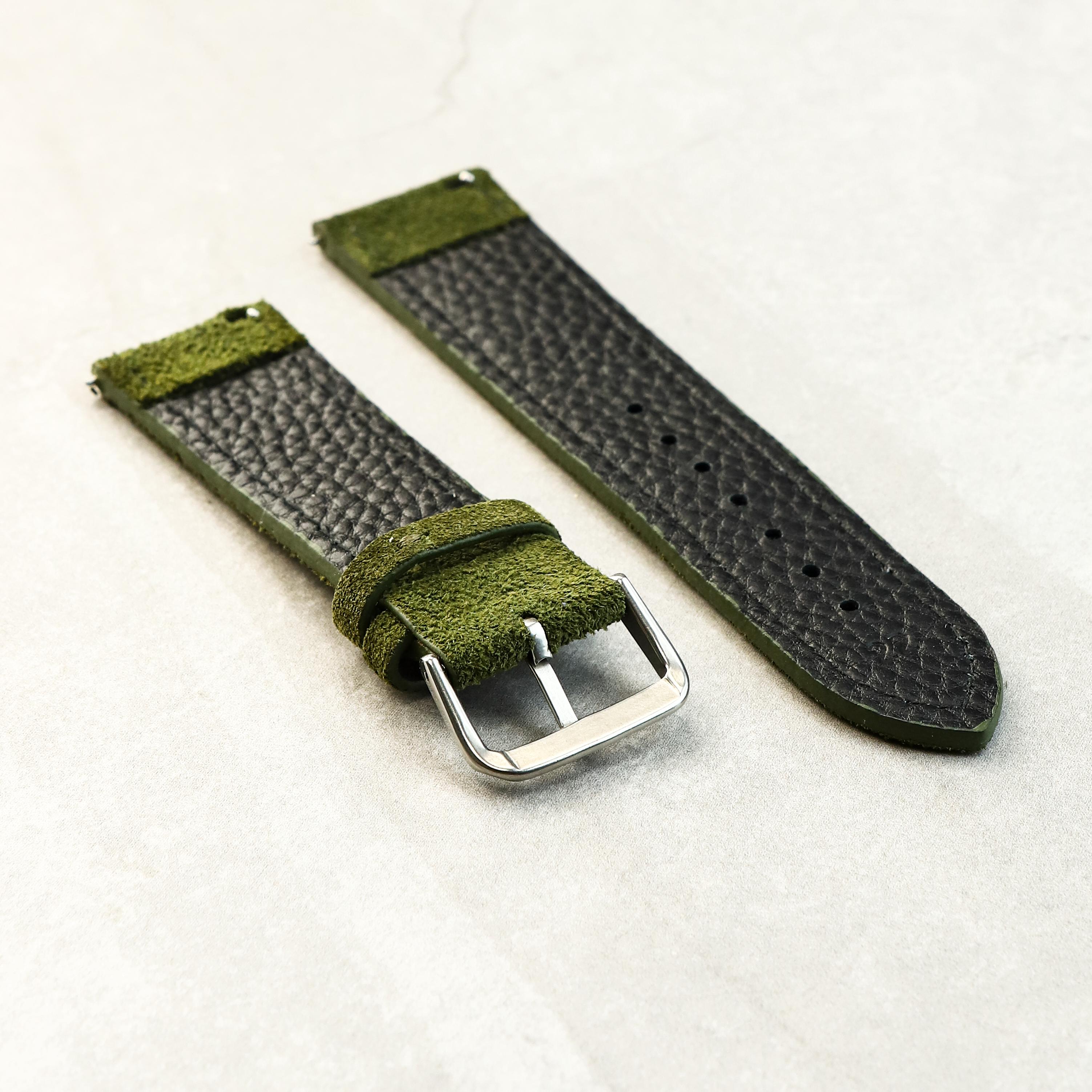 Suede Luxe Watch Strap In Olive Green
