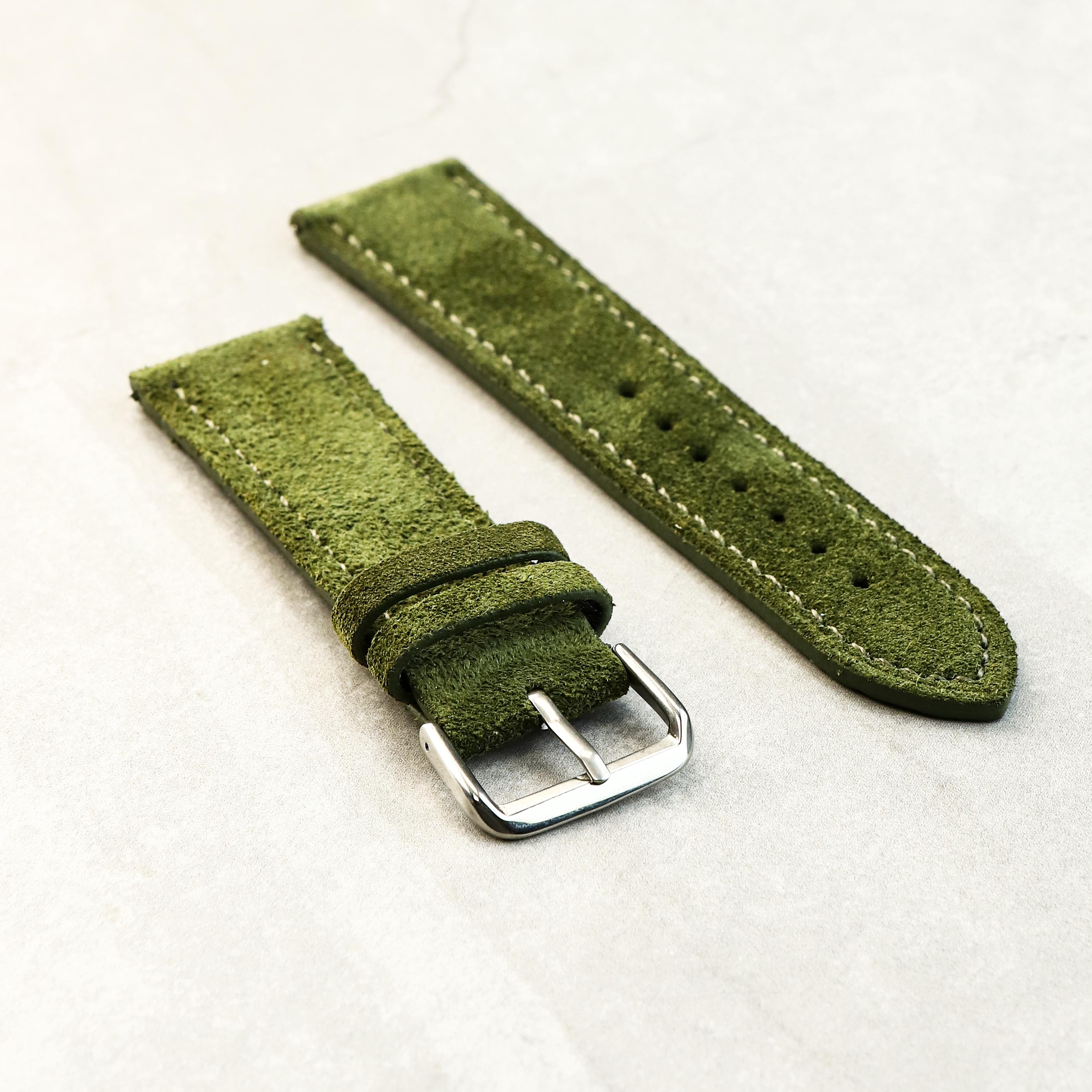 Suede Luxe Watch Strap In Olive Green
