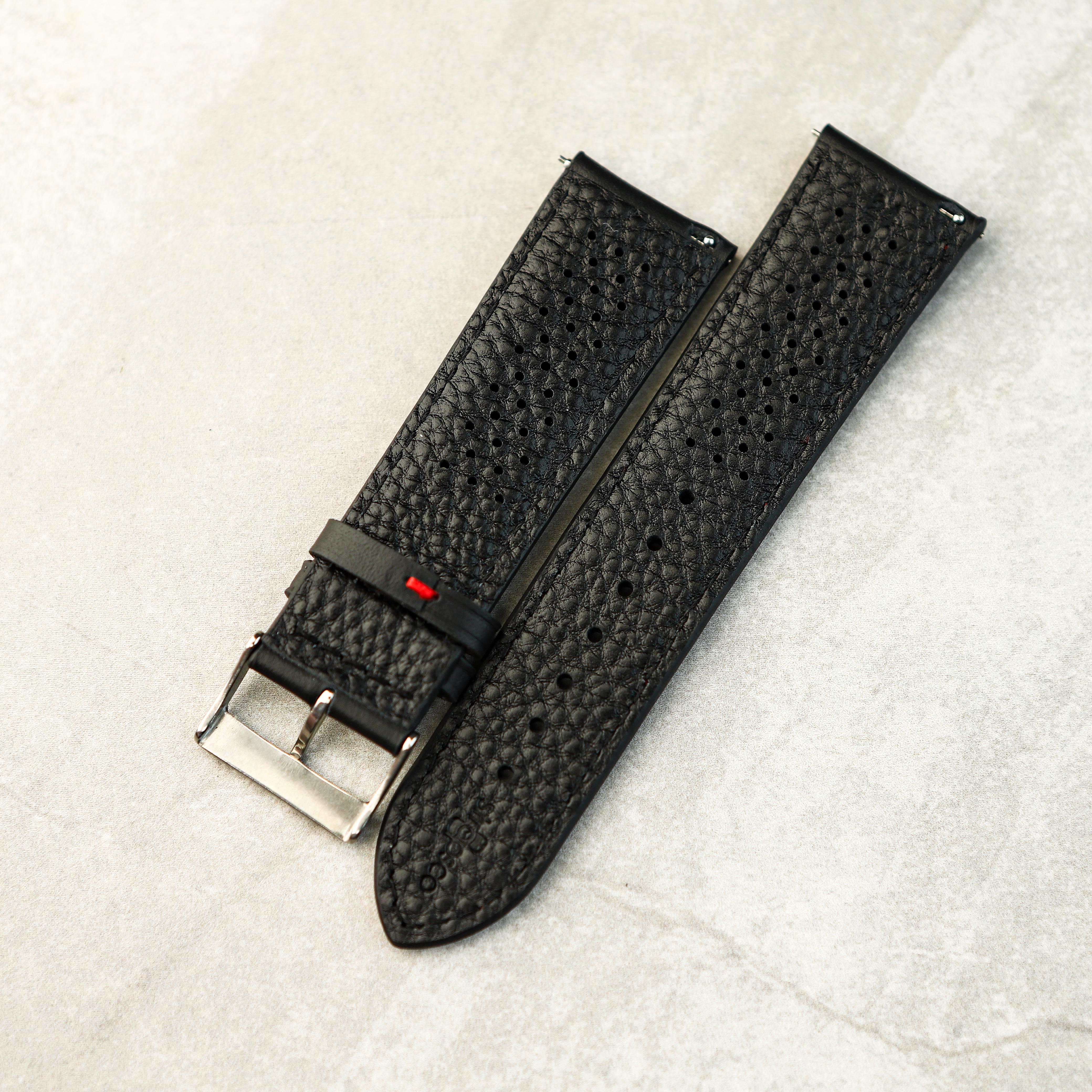Crimson Rally GT Watch Strap In Black With Red stitching