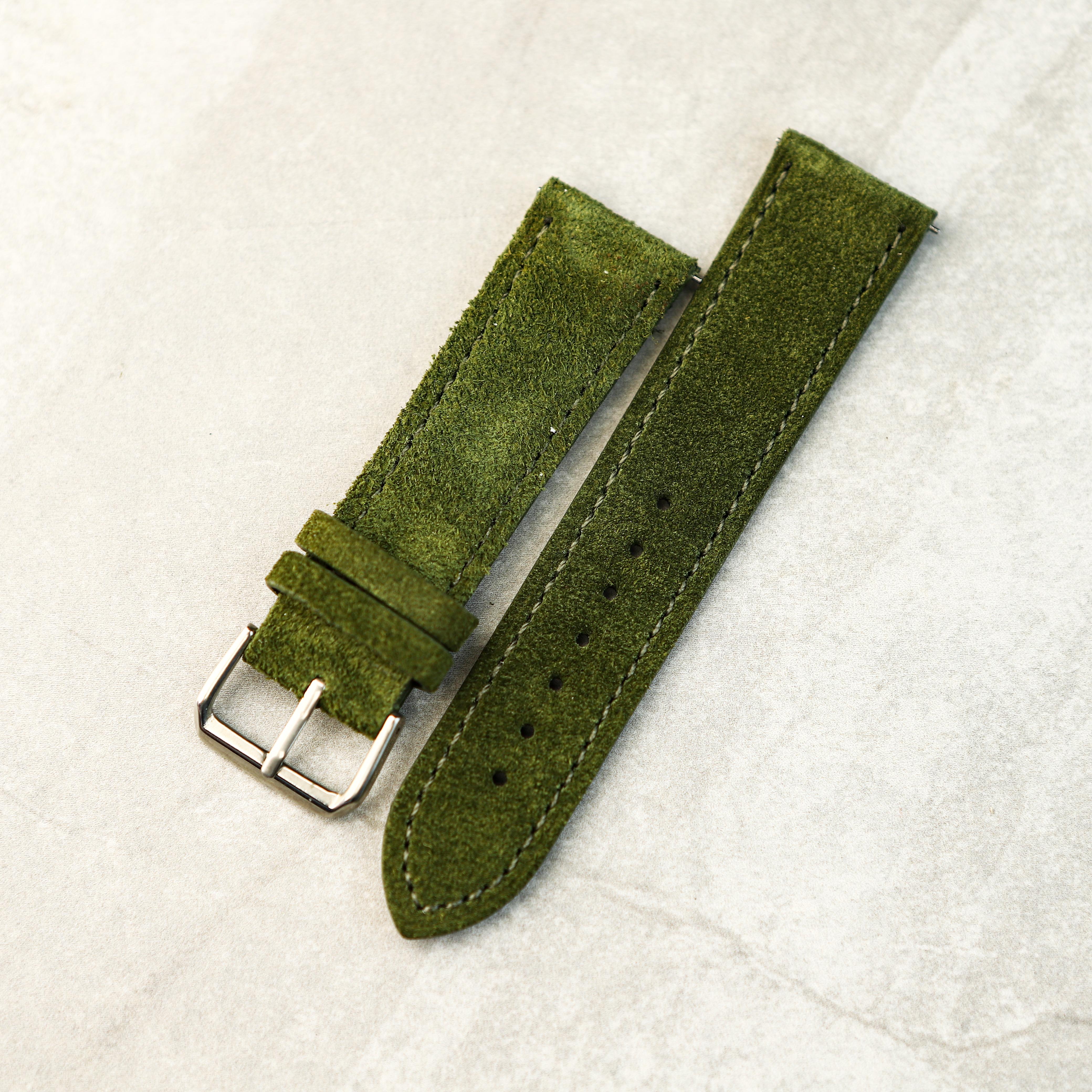 Suede Luxe Watch Strap In Olive Green